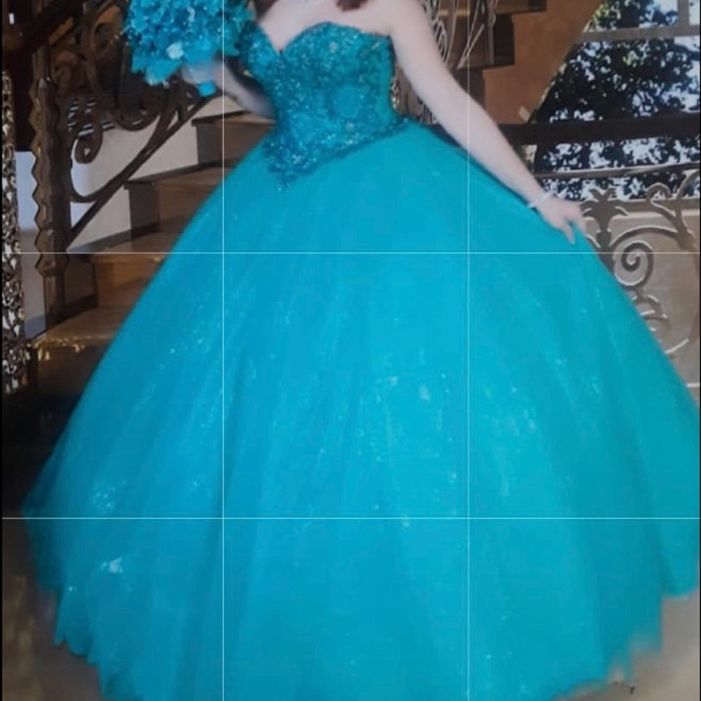 Aqua blue sparkly quinceñera dress